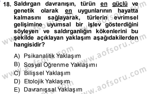 Sosyal Psikoloji 1 Dersi 2013 - 2014 Yılı (Final) Dönem Sonu Sınav Soruları 18. Soru