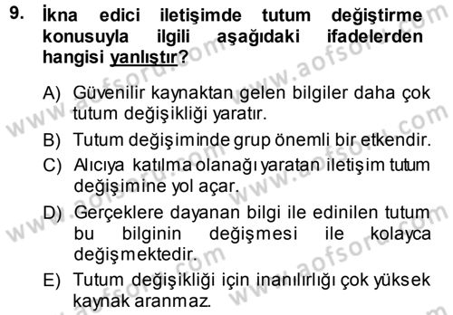 Sosyal Psikoloji 1 Dersi 2013 - 2014 Yılı (Final) Dönem Sonu Sınav Soruları 9. Soru