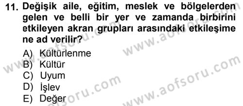 Sosyal Psikoloji 1 Dersi 2013 - 2014 Yılı Tek Ders Sınav Soruları 11. Soru