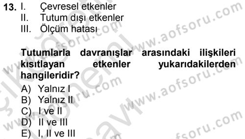 Sosyal Psikoloji 1 Dersi 2013 - 2014 Yılı Tek Ders Sınav Soruları 13. Soru