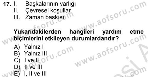 Sosyal Psikoloji 1 Dersi 2013 - 2014 Yılı Tek Ders Sınav Soruları 17. Soru