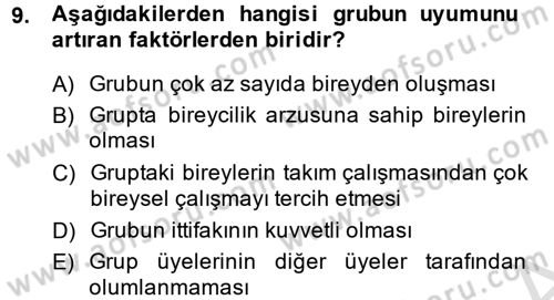 Sosyal Psikoloji 1 Dersi 2013 - 2014 Yılı Tek Ders Sınav Soruları 9. Soru