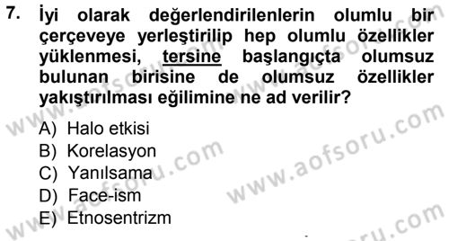 Sosyal Psikoloji 1 Dersi 2014 - 2015 Yılı (Vize) Ara Sınav Soruları 7. Soru