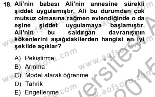 Sosyal Psikoloji 1 Dersi 2014 - 2015 Yılı (Final) Dönem Sonu Sınav Soruları 18. Soru