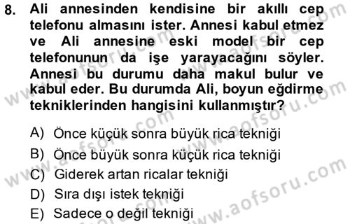 Sosyal Psikoloji 1 Dersi 2014 - 2015 Yılı (Final) Dönem Sonu Sınav Soruları 8. Soru