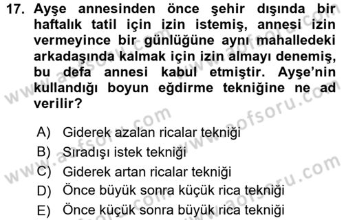 Sosyal Psikoloji 1 Dersi 2015 - 2016 Yılı (Vize) Ara Sınav Soruları 17. Soru