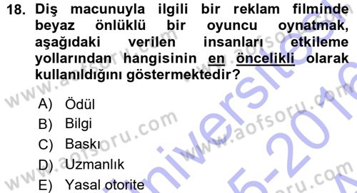 Sosyal Psikoloji 1 Dersi 2015 - 2016 Yılı (Vize) Ara Sınav Soruları 18. Soru