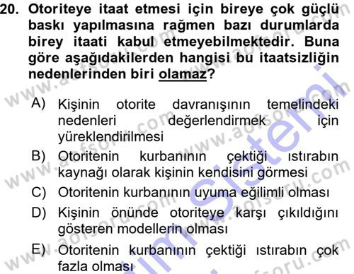 Sosyal Psikoloji 1 Dersi Ara Sınavı Deneme Sınav Soruları 20. Soru