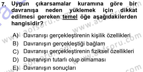 Sosyal Psikoloji 1 Dersi Ara Sınavı Deneme Sınav Soruları 7. Soru