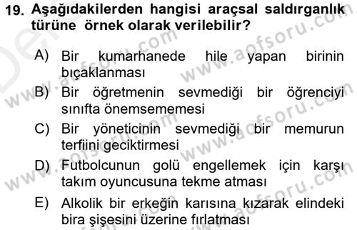 Sosyal Psikoloji 1 Dersi 2015 - 2016 Yılı Tek Ders Sınav Soruları 19. Soru