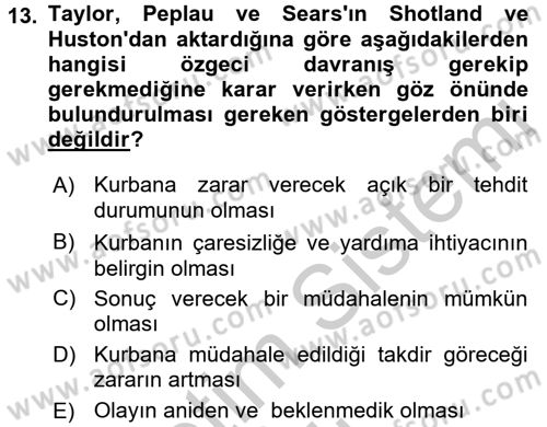 Sosyal Psikoloji 1 Dersi 2016 - 2017 Yılı 3 Ders Sınav Soruları 13. Soru