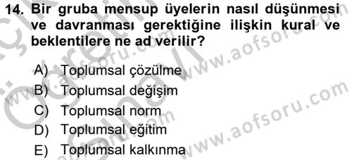Sosyal Psikoloji 1 Dersi 2016 - 2017 Yılı 3 Ders Sınav Soruları 14. Soru