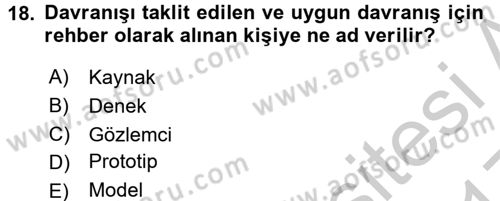 Sosyal Psikoloji 1 Dersi 2016 - 2017 Yılı 3 Ders Sınav Soruları 18. Soru