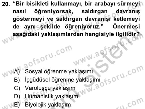 Sosyal Psikoloji 1 Dersi 2016 - 2017 Yılı 3 Ders Sınav Soruları 20. Soru