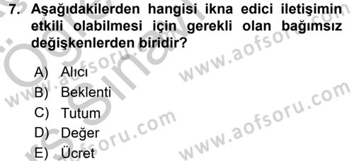 Sosyal Psikoloji 1 Dersi 2016 - 2017 Yılı 3 Ders Sınav Soruları 7. Soru