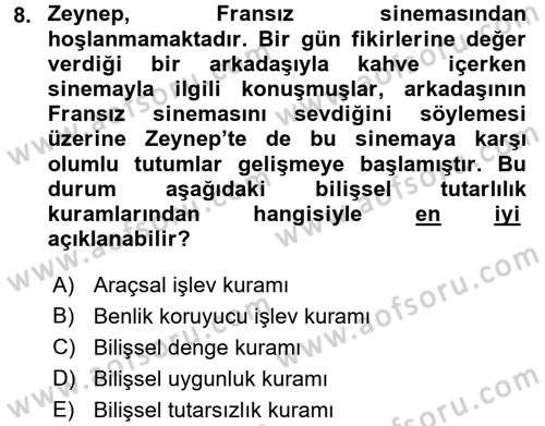 Sosyal Psikoloji 1 Dersi 2016 - 2017 Yılı 3 Ders Sınav Soruları 8. Soru