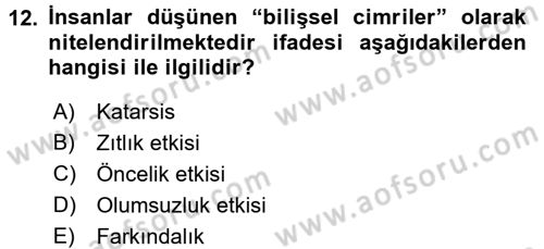 Sosyal Psikoloji 1 Dersi Ara Sınavı Deneme Sınav Soruları 12. Soru