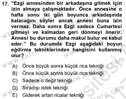 Sosyal Psikoloji 1 Dersi Ara Sınavı Deneme Sınav Soruları 17. Soru