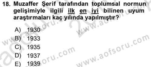 Sosyal Psikoloji 1 Dersi 2016 - 2017 Yılı (Vize) Ara Sınav Soruları 18. Soru