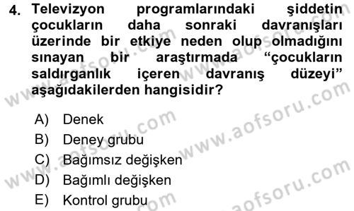 Sosyal Psikoloji 1 Dersi 2016 - 2017 Yılı (Vize) Ara Sınav Soruları 4. Soru