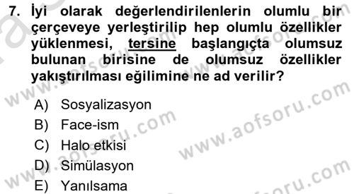 Sosyal Psikoloji 1 Dersi Ara Sınavı Deneme Sınav Soruları 7. Soru