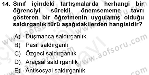 Sosyal Psikoloji 1 Dersi 2016 - 2017 Yılı (Final) Dönem Sonu Sınav Soruları 14. Soru