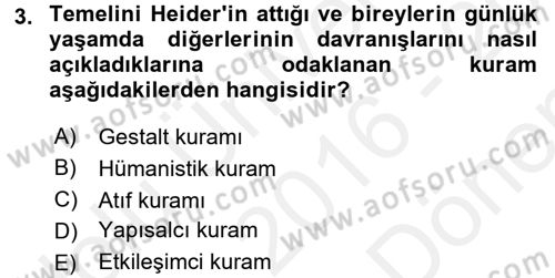 Sosyal Psikoloji 1 Dersi 2016 - 2017 Yılı (Final) Dönem Sonu Sınav Soruları 3. Soru