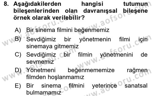 Sosyal Psikoloji 1 Dersi 2016 - 2017 Yılı (Final) Dönem Sonu Sınav Soruları 8. Soru