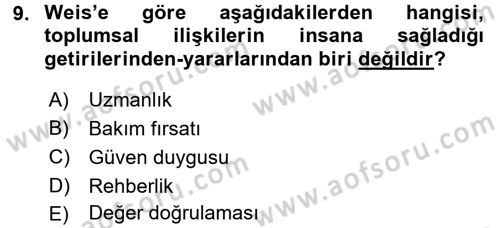 Sosyal Psikoloji 1 Dersi 2016 - 2017 Yılı (Final) Dönem Sonu Sınav Soruları 9. Soru