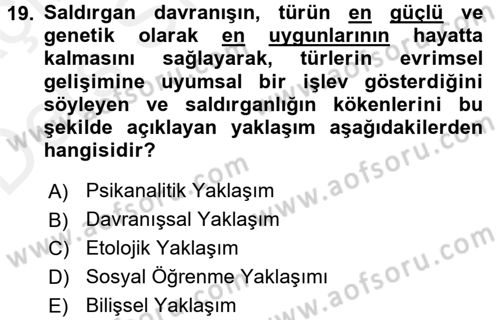 Sosyal Psikoloji 1 Dersi 2017 - 2018 Yılı 3 Ders Sınav Soruları 19. Soru