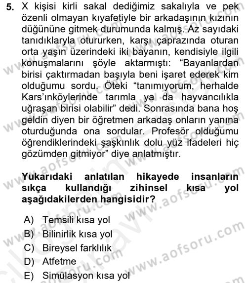 Sosyal Psikoloji 1 Dersi 2017 - 2018 Yılı 3 Ders Sınav Soruları 5. Soru