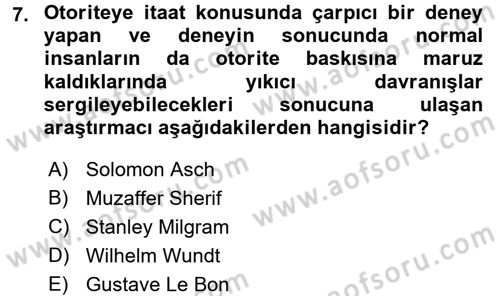 Sosyal Psikoloji 1 Dersi 2017 - 2018 Yılı 3 Ders Sınav Soruları 7. Soru