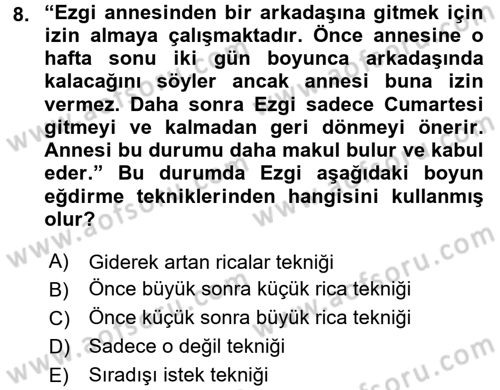 Sosyal Psikoloji 1 Dersi 2017 - 2018 Yılı 3 Ders Sınav Soruları 8. Soru