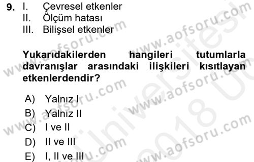 Sosyal Psikoloji 1 Dersi 2017 - 2018 Yılı 3 Ders Sınav Soruları 9. Soru