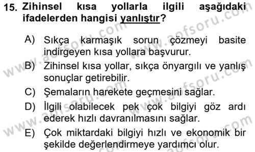 Sosyal Psikoloji 1 Dersi 2017 - 2018 Yılı (Vize) Ara Sınav Soruları 15. Soru
