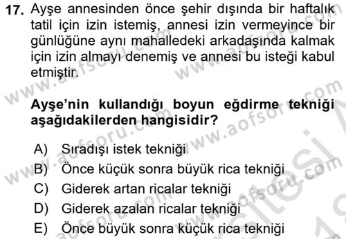 Sosyal Psikoloji 1 Dersi Ara Sınavı Deneme Sınav Soruları 17. Soru