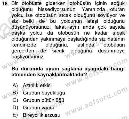 Sosyal Psikoloji 1 Dersi 2017 - 2018 Yılı (Vize) Ara Sınav Soruları 18. Soru