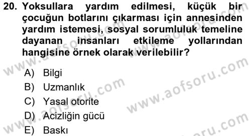 Sosyal Psikoloji 1 Dersi Ara Sınavı Deneme Sınav Soruları 20. Soru