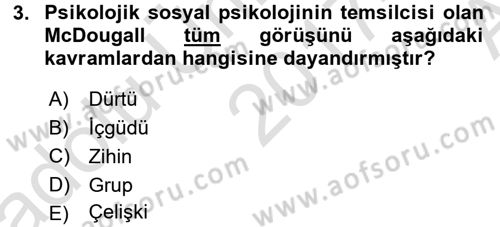 Sosyal Psikoloji 1 Dersi Ara Sınavı Deneme Sınav Soruları 3. Soru