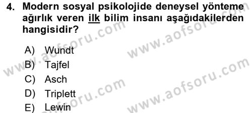 Sosyal Psikoloji 1 Dersi Ara Sınavı Deneme Sınav Soruları 4. Soru