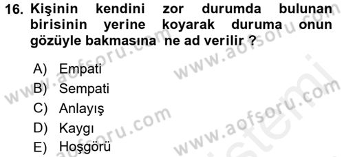 Sosyal Psikoloji 1 Dersi 2017 - 2018 Yılı (Final) Dönem Sonu Sınav Soruları 16. Soru