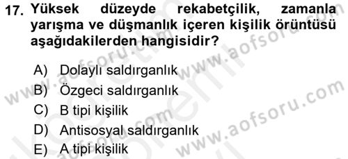 Sosyal Psikoloji 1 Dersi 2017 - 2018 Yılı (Final) Dönem Sonu Sınav Soruları 17. Soru
