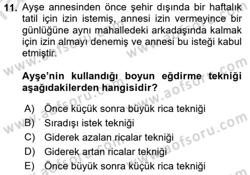 Sosyal Psikoloji 1 Dersi 2018 - 2019 Yılı 3 Ders Sınav Soruları 11. Soru