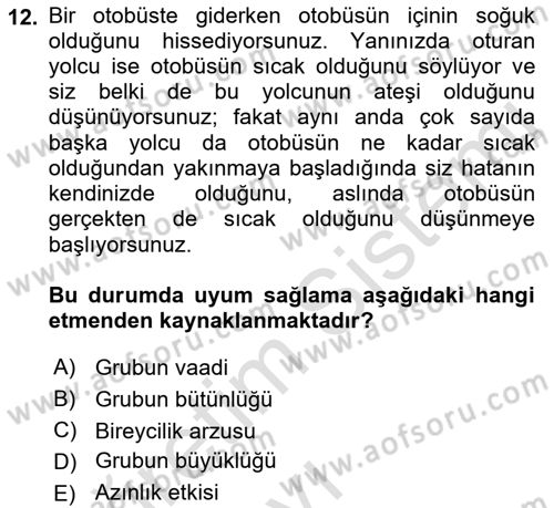 Sosyal Psikoloji 1 Dersi 2018 - 2019 Yılı 3 Ders Sınav Soruları 12. Soru