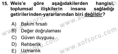 Sosyal Psikoloji 1 Dersi 2018 - 2019 Yılı 3 Ders Sınav Soruları 15. Soru