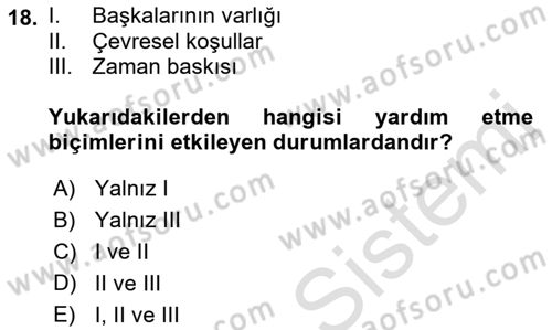 Sosyal Psikoloji 1 Dersi 2018 - 2019 Yılı 3 Ders Sınav Soruları 18. Soru