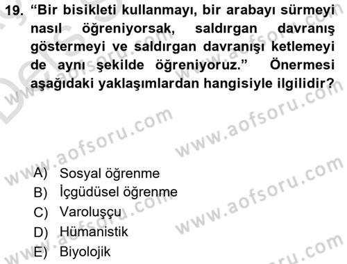 Sosyal Psikoloji 1 Dersi 2018 - 2019 Yılı 3 Ders Sınav Soruları 19. Soru