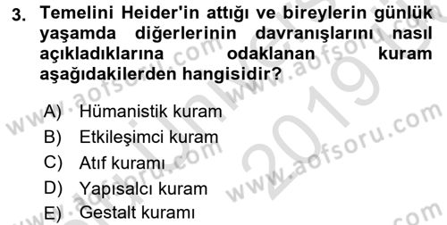 Sosyal Psikoloji 1 Dersi 2018 - 2019 Yılı 3 Ders Sınav Soruları 3. Soru