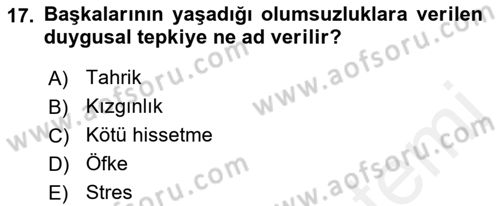 Sosyal Psikoloji 1 Dersi 2018 - 2019 Yılı (Final) Dönem Sonu Sınav Soruları 17. Soru
