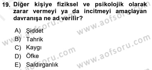 Sosyal Psikoloji 1 Dersi 2018 - 2019 Yılı (Final) Dönem Sonu Sınav Soruları 19. Soru
